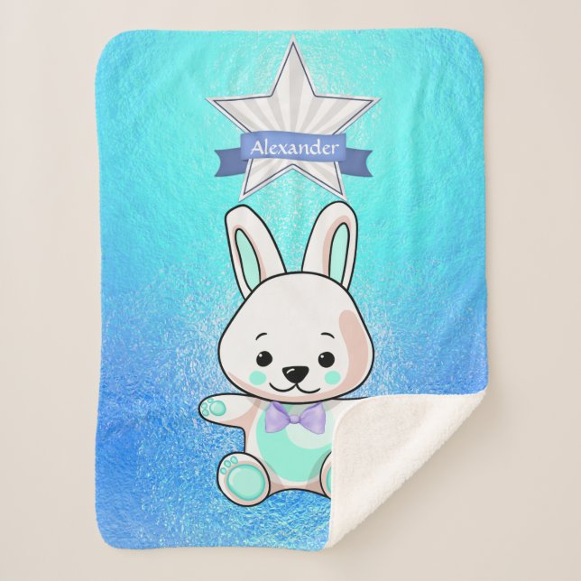 Cobertor Sherpa Bonito, Engraçado, Smiley Bunny Name Personalize (Frente)