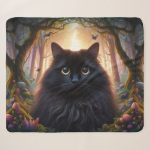 Cobertor Sherpa Bonito gato preto fluffy com olhos Dourados