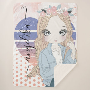 Cobertor Sherpa Bonito Menina Blush Flores Coração e Bolinhas