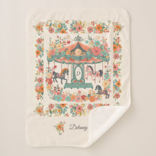 Cobertor Sherpa Bonito Monograma Personalizado de Carrossel Horse