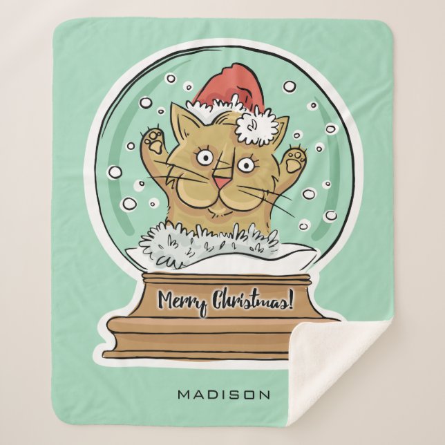 Cobertor Sherpa Bonito nome personalizado de gato de Natal engraça (Frente)