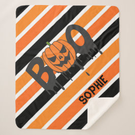 Cobertor Sherpa Boo Halloween Laranja & Black Stripes