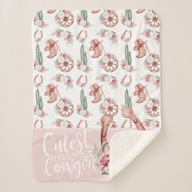 Cobertor Sherpa Boots & Blooms Western Chic Cutest Little (Frente)