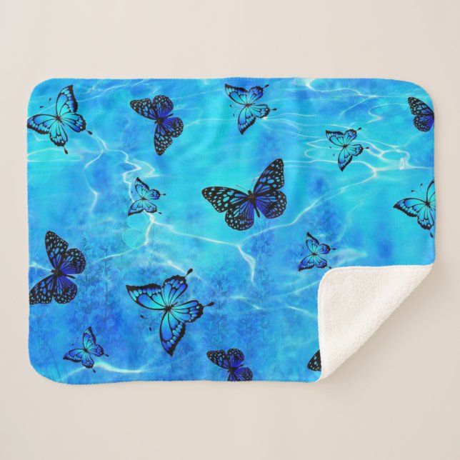 Cobertor Sherpa Borboleta Azul (Frente (Horizontal))
