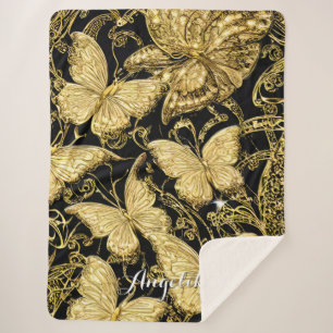 Cobertor Sherpa Borboleta de Nome Personalizado