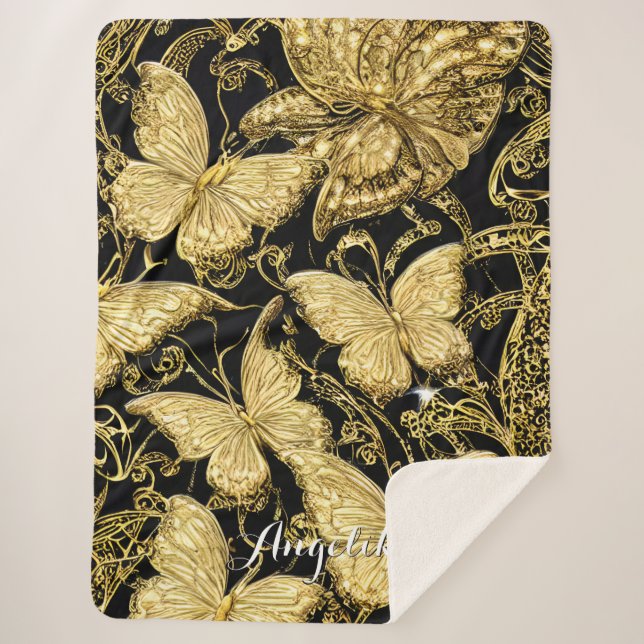 Cobertor Sherpa Borboleta de Nome Personalizado (Frente)