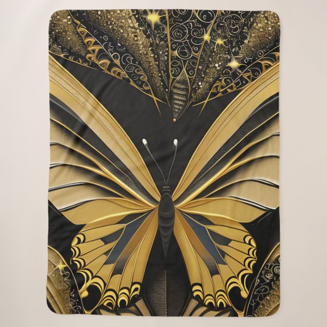 Cobertor Sherpa Borboleta em Preto (Frente)