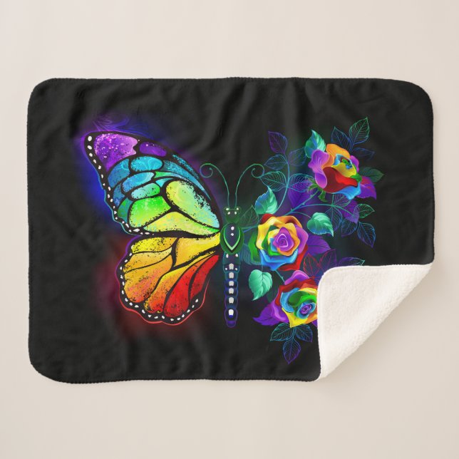 Cobertor Sherpa Borboleta-flor-arco-íris (Frente (Horizontal))