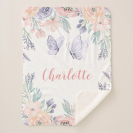 Cobertor Sherpa Borboleta Floral Púrpura Rosa Personalizada Rapari