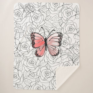Cobertor Sherpa Borboleta Rosa E Arte Rosa