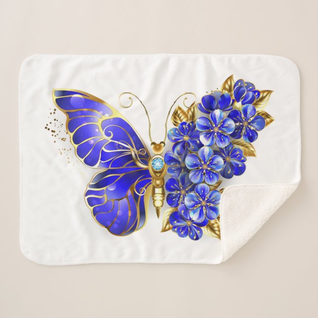 Cobertor Sherpa Borboleta Safira Flor (Frente (Horizontal))