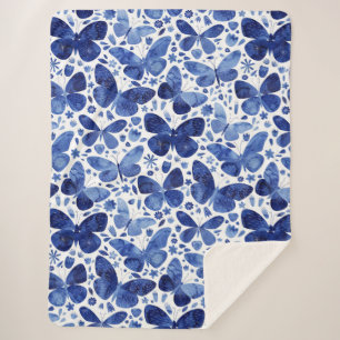 Cobertor Sherpa Borboletas Aquarela Azul