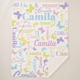 Cobertor Sherpa Borboletas arco-íris tortas nome personalizado Cam
