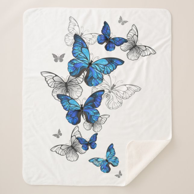 Cobertor Sherpa Borboletas Azuis Morpho (Frente)