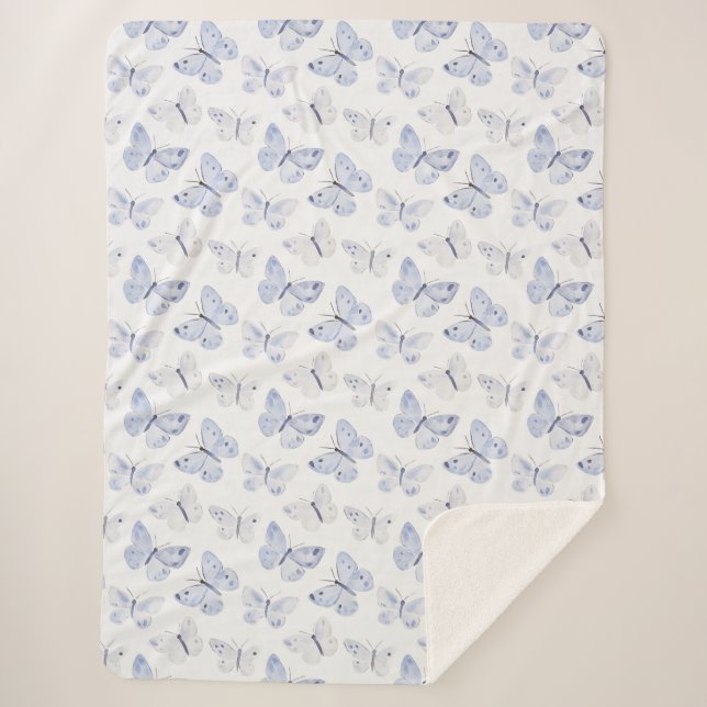 Cobertor Sherpa Borboletas brancas roxas bonito (Frente)