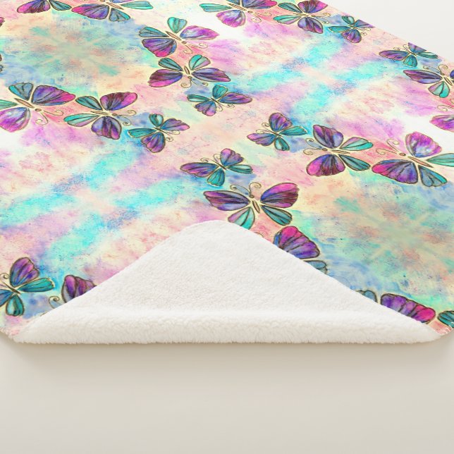 Cobertor Sherpa Borboletas coloridas Sherpa Blanket - Púrpura rosa (3/4)