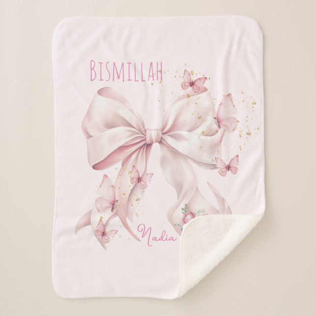 Cobertor Sherpa Borboletas com Laço Rosa (Frente)