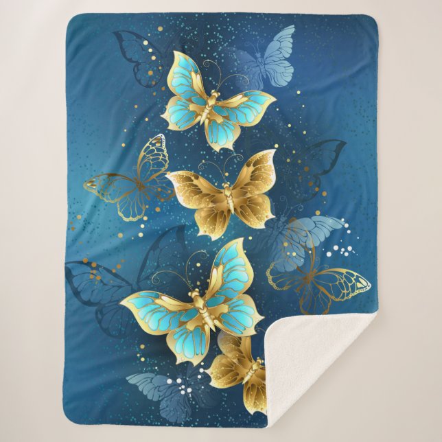 Cobertor Sherpa Borboletas de ouro (Frente)