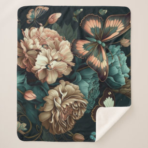 Cobertor Sherpa Borboletas e flores design clássicas escuras