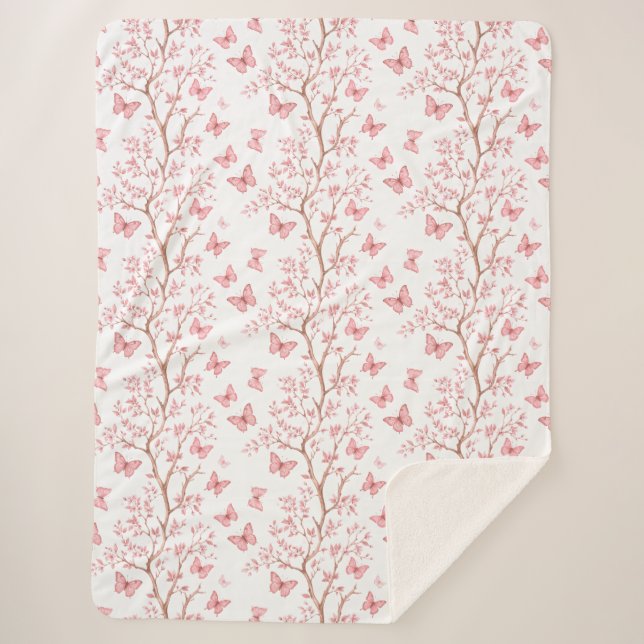 Cobertor Sherpa Borboletas E Sherpa Blanket Botânico (Frente)