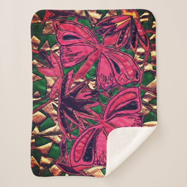 Cobertor Sherpa Borboletas rosa (Frente)