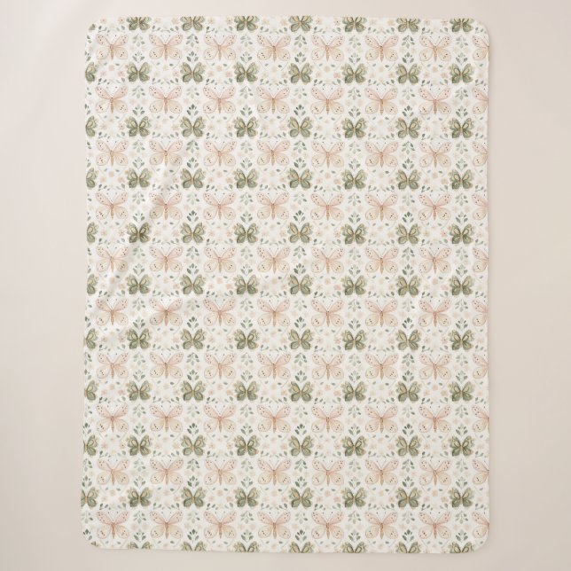 Cobertor Sherpa Borboletas Rosa Bege Verde Menta (Frente)