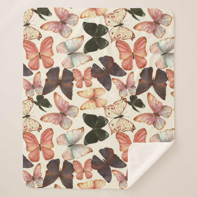 Cobertor Sherpa Borboletas Tropicais: Padrão Sem Costura De Aquare (Frente)