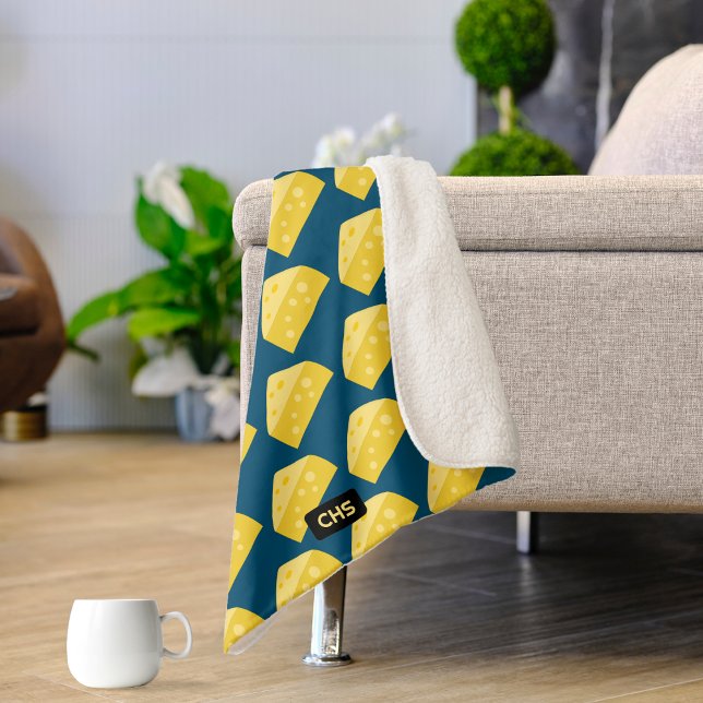 Cobertor Sherpa Borda Engraçada de Queijo de Toon - Adicionar Inic (Criador carregado)