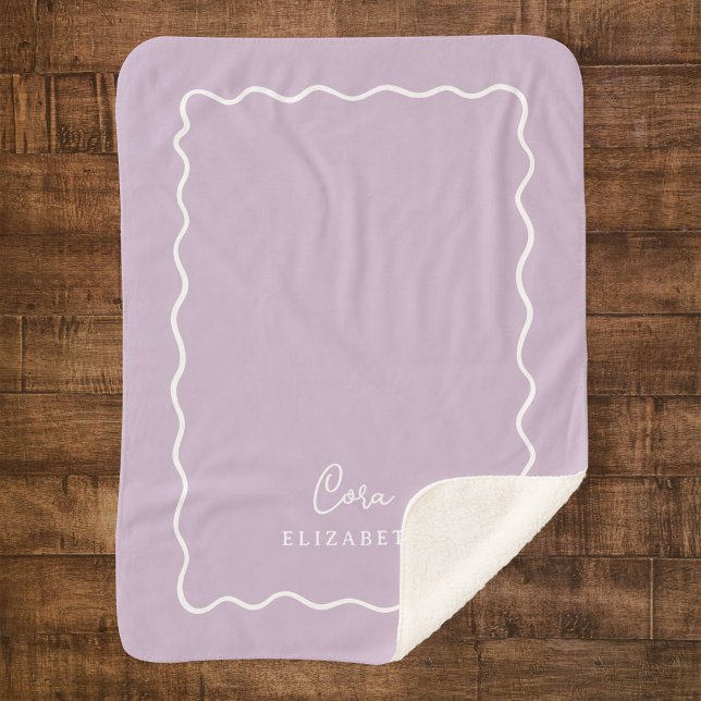 Cobertor Sherpa Borda ondulada púrpura Lilac Monograma (Criador carregado)