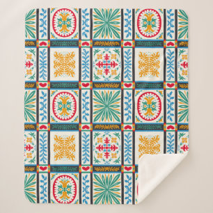 Cobertor Sherpa Bordado Maiolica Italiano: Floral Mediterrânica