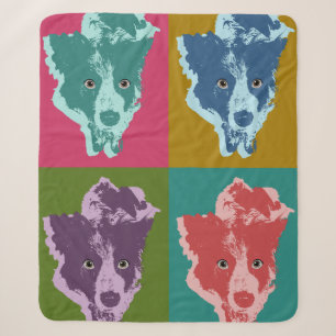 Cobertor Sherpa Border Collie Stare Pop Art