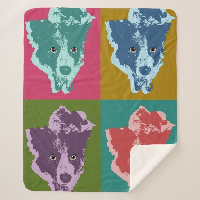 Cobertor Sherpa Border Collie Stare Pop Art (Frente)