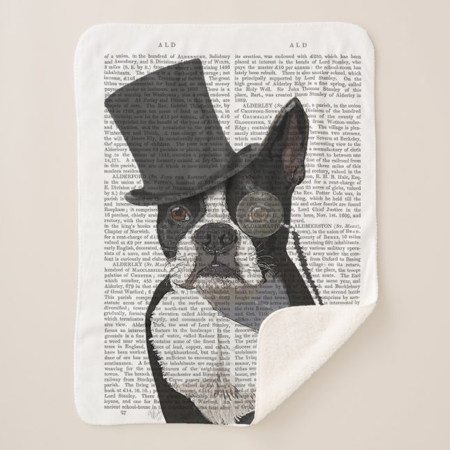 Cobertor Sherpa Boston Terrier, Formal Hound e Chapéu (Frente)