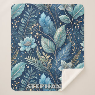 Cobertor Sherpa Botânica Azul e Verde Intriciada - Azul Escuro Esc