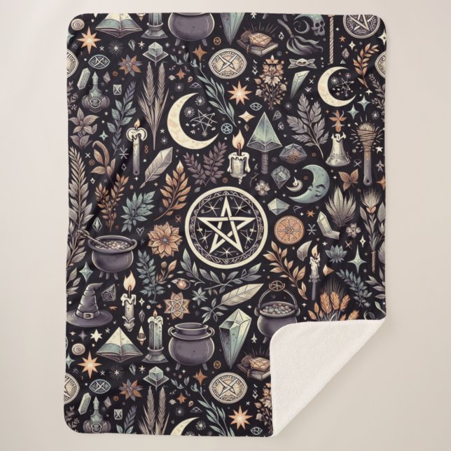 Cobertor Sherpa Botânica Encantada: Herbos e Bruxaria Mágicos (Frente)