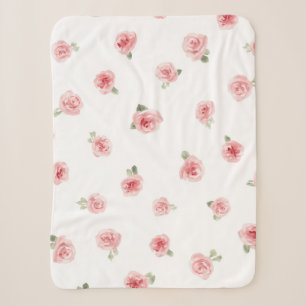 Cobertor Sherpa Botão de Rosa Rosa Floral Aquarela Vintage Rosa Br