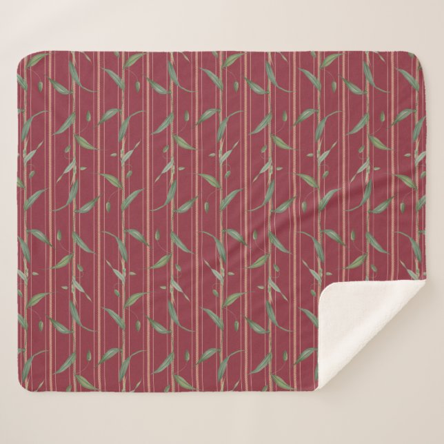Cobertor Sherpa Branch of leaves on red wallpaper (Frente (Horizontal))