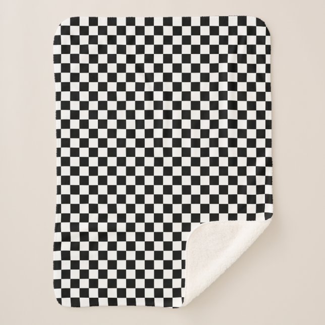 Cobertor Sherpa Branco de competência Checkered clássico do preto (Frente)