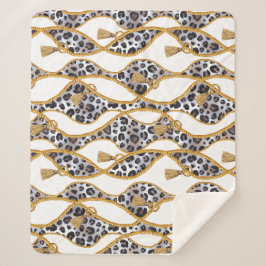 Cobertor Sherpa Branco sem costura e Impressão Geométrico Dourado.