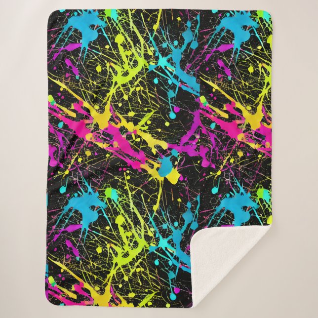 Cobertor Sherpa Bright Neon Paint Splatter (Frente)