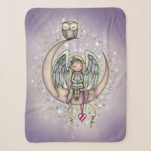 Cobertor Sherpa Brilhe Pequeno Anjo e Coruja em Lavanda