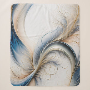 Cobertor Sherpa Brisa Dourada Arte Fluida Azul Suave e Dourado
