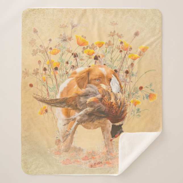 Cobertor Sherpa Brittany Spaniel, caçando café faisão Mug T-Sh (Frente)