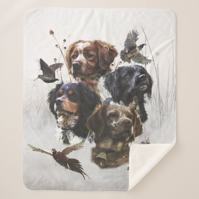 Cobertor Sherpa Brittany Spaniels , Estação de Caça de Pássaros (Frente)