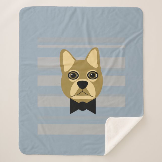 Cobertor Sherpa Brown Frenchie Bulldog, Stripes (Frente)