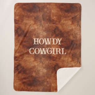 Cobertor Sherpa Brown Ocidental Howdy Cowboy Brown