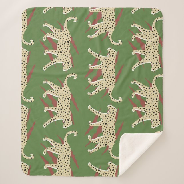 Cobertor Sherpa Brushstrokes selvagens: Leopardo em Repetição (Frente)