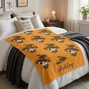 Cobertor Sherpa Bruxa de Esqueleto Fofo Personalizado Halloween