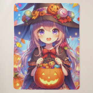 Cobertor Sherpa Bruxa do Halloween do Anime Bonito