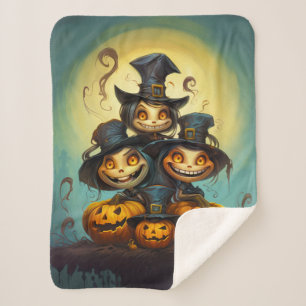 Cobertor Sherpa Bruxas bonitinhas e abóboras do Halloween